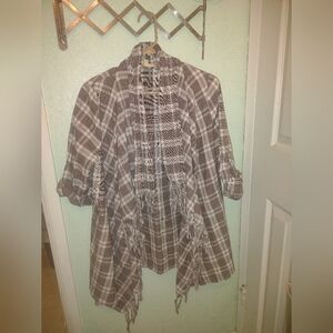 Plaid Fringe Cardigan